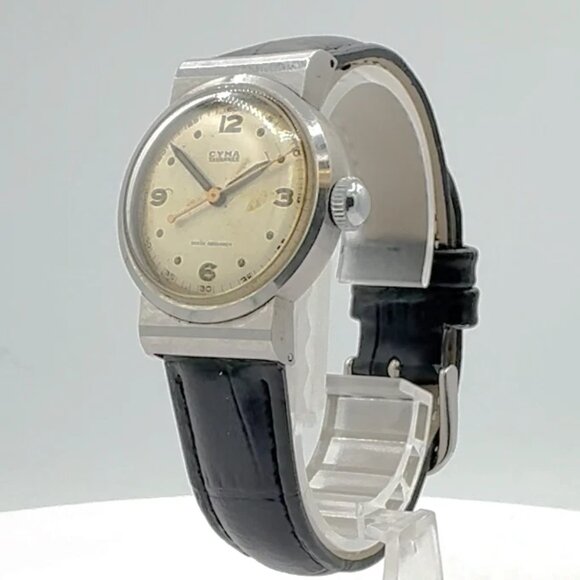 Vintage Cyma Shock Absorber Men's Mechanical Wristwatch Swiss SteelClam Shell - Picture 1 of 5